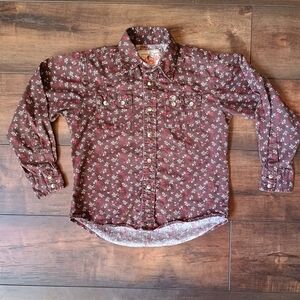 Wrangler Floral Brown and Red Western Button Down Shirt Kids Size M 7-8